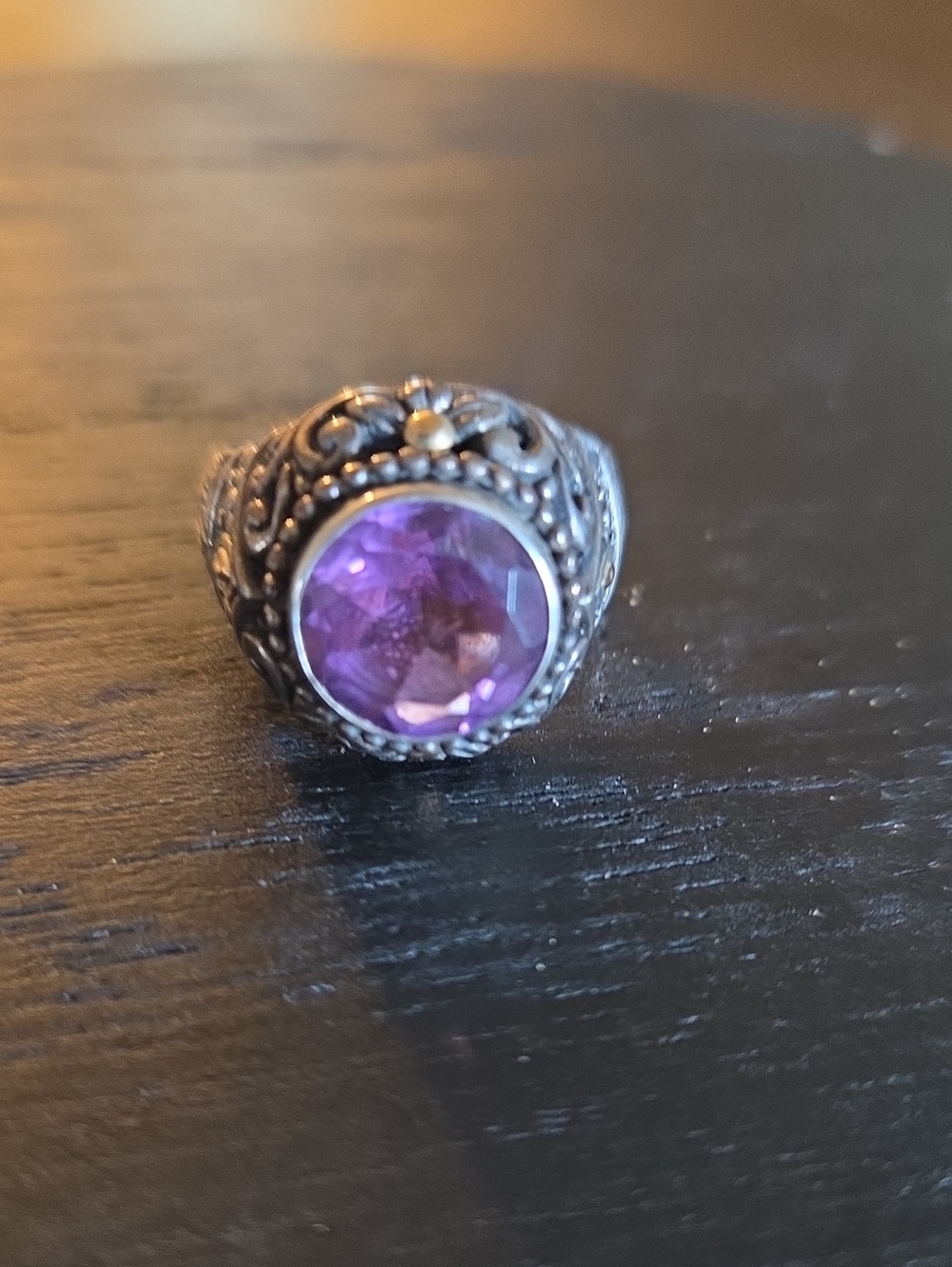 Brighton Silver Filigree Ring with Purple Stone